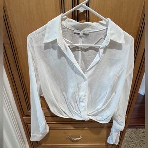 Love Tree White Button-Down Women's Shirt